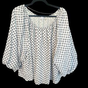 Calvin‎ Klein Blouse Womens Plus Size 3X Lined Balloon Sleeve Boho Floral